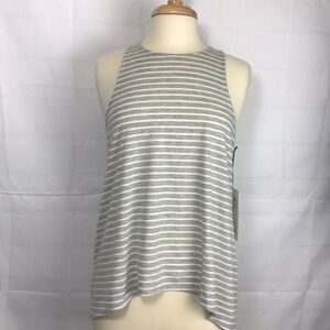 Yogalucious top tank Gray/white stripes L NWT